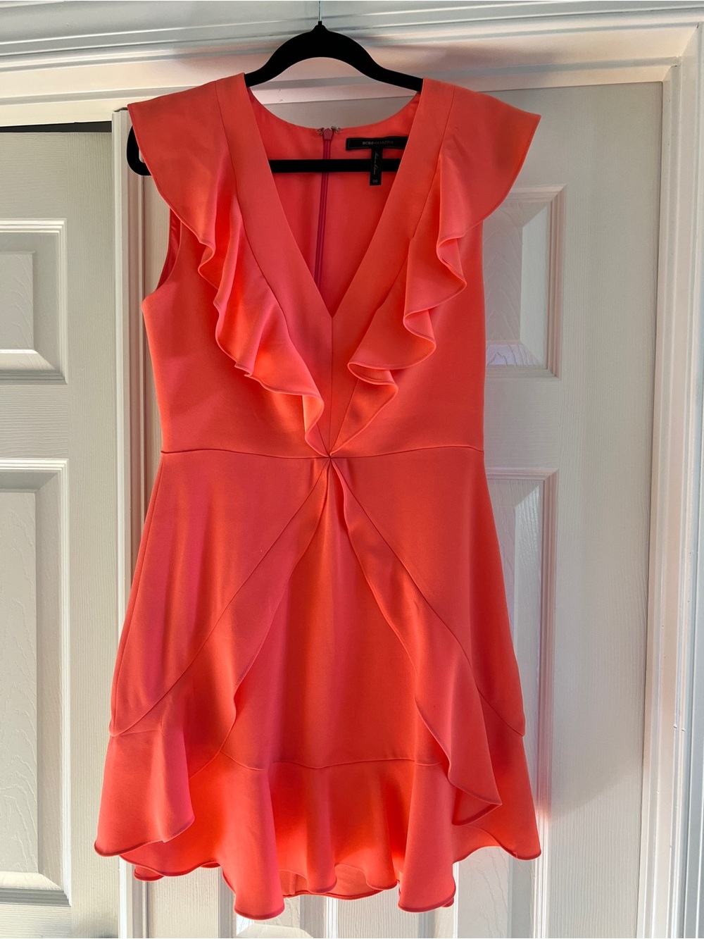 BCBGMaxAzria Coral Ruffle V-Neck Mini Dress